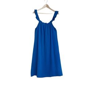 9seed Resort Roma Flutter Sleeve Dress Cotton Gauze Blue Pockets Small